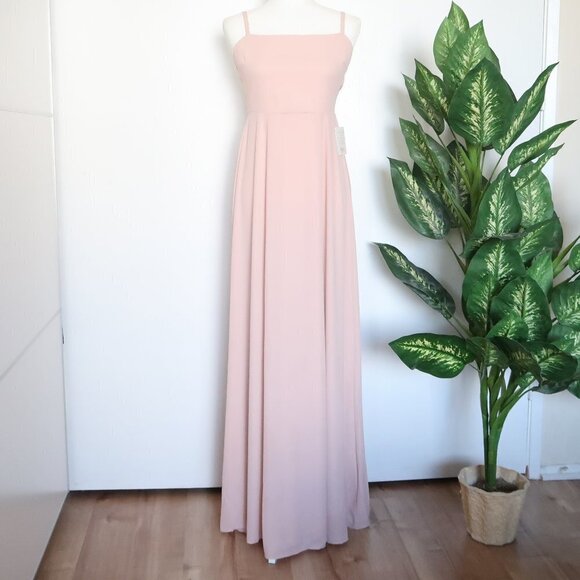 Show Me Your MuMu Weddings Lauren Pale Pink Tie Back Bridesmaid Maxi Dress M - Picture 6 of 16